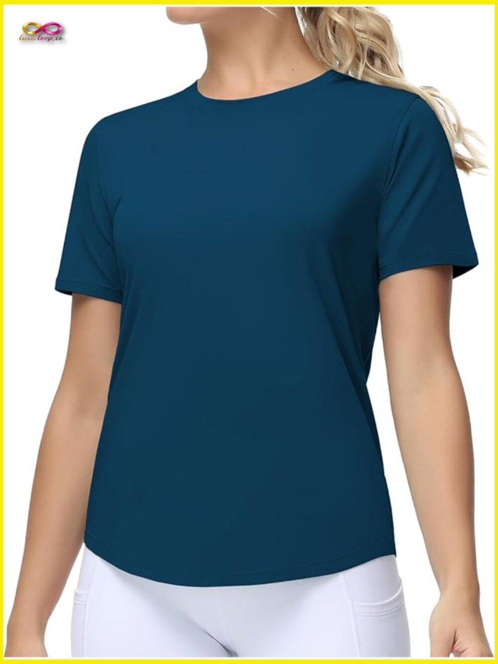 Slim Fit Curved Hem Workout Tee Athletic Yoga Top Crew Neck Short Sleeve